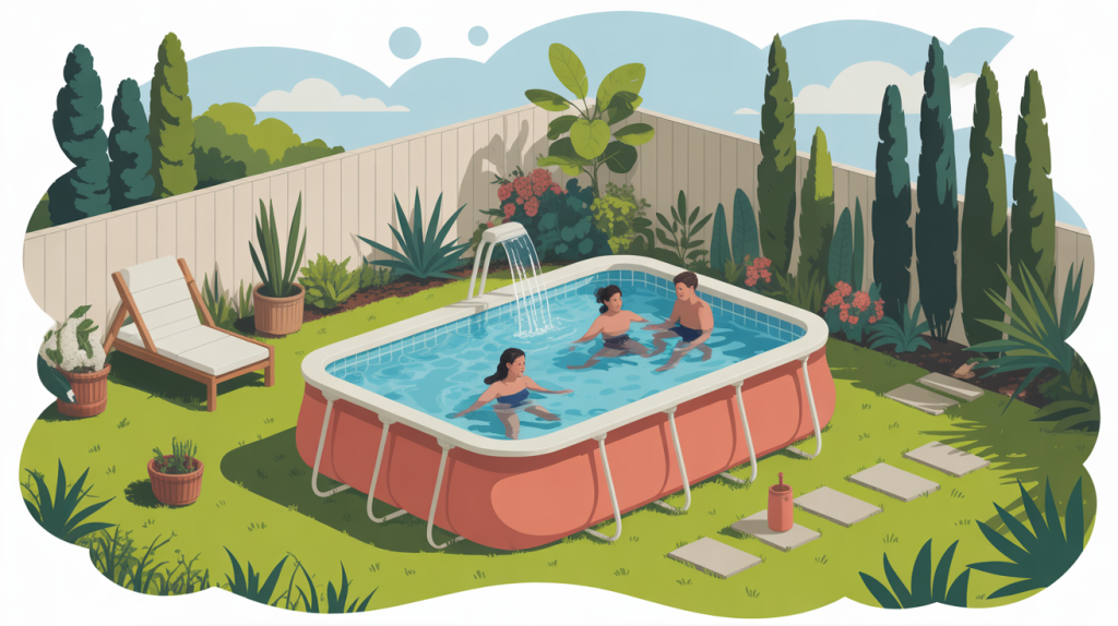 Illustration d'une piscine moins de 10m2 dans un jardin, réglementation