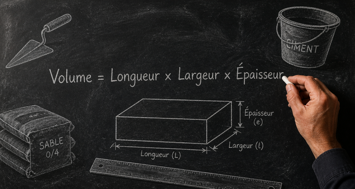 calcul pour une chape formule volume sur tableau
