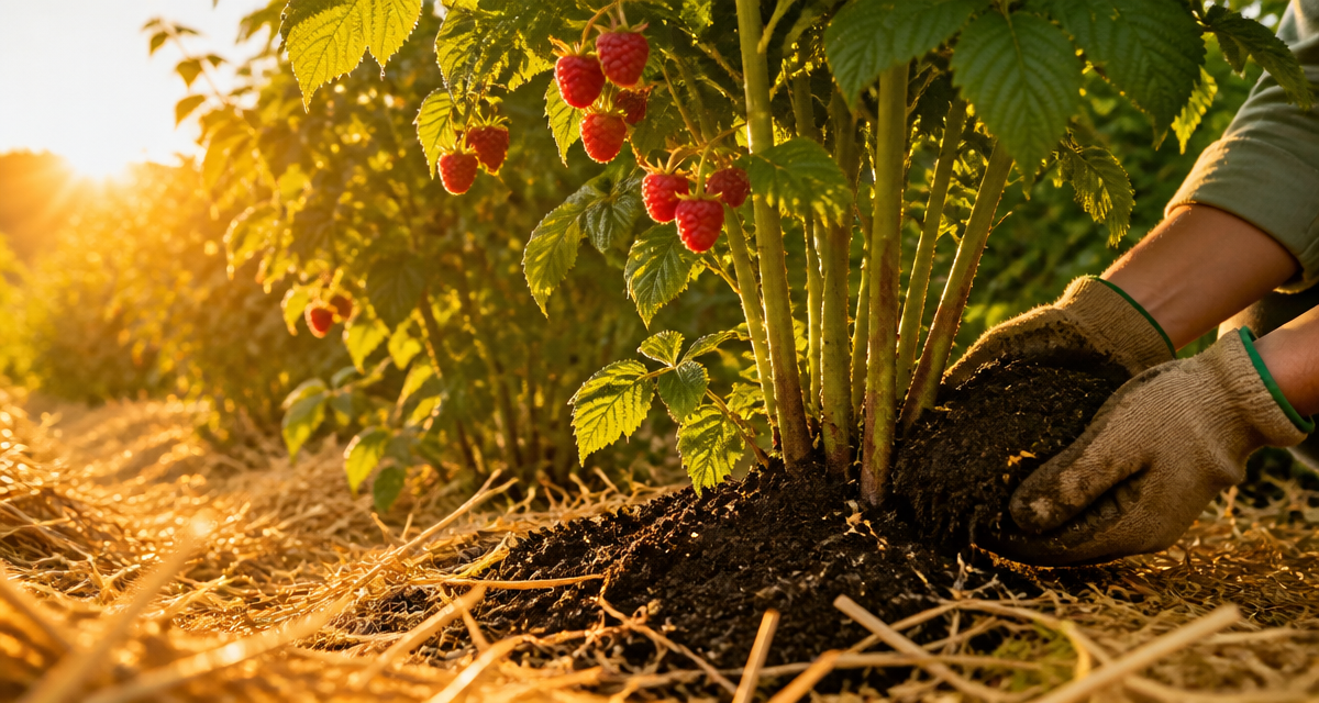 engrais framboisier paillage compost jardin