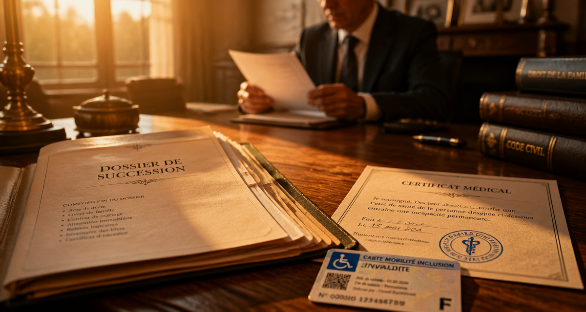 frais de notaire succession personne handicapée documents carte invalidité