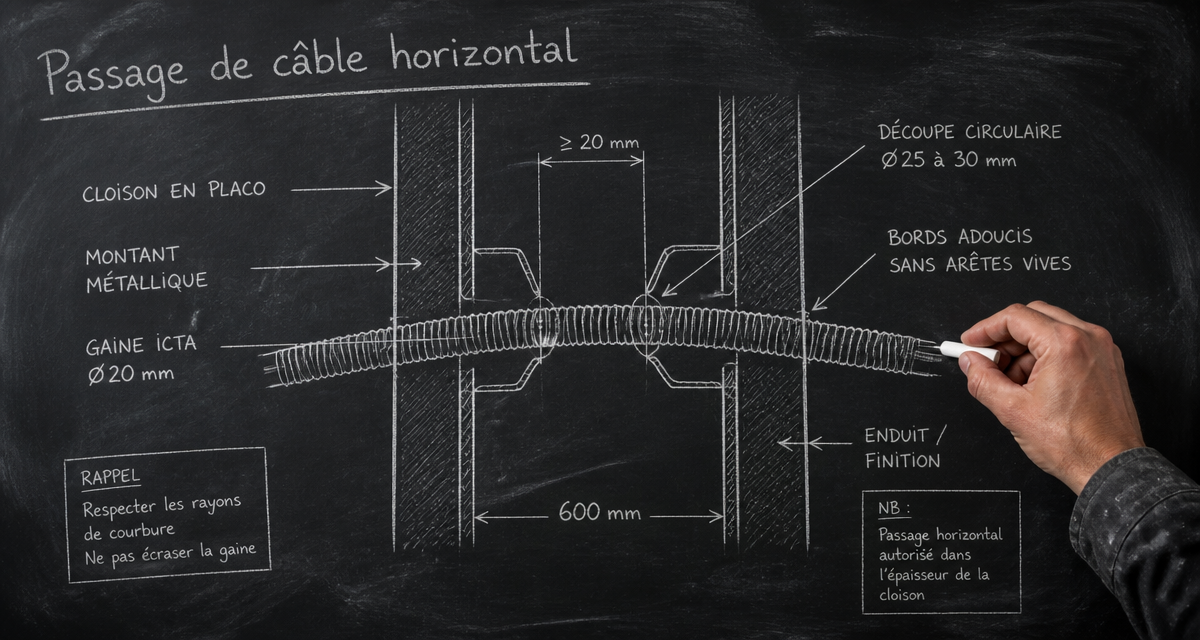 passer un câble horizontal dans une cloison placo schéma