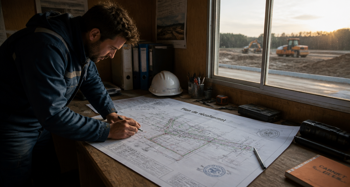 plan de récolement sur table roulotte chantier