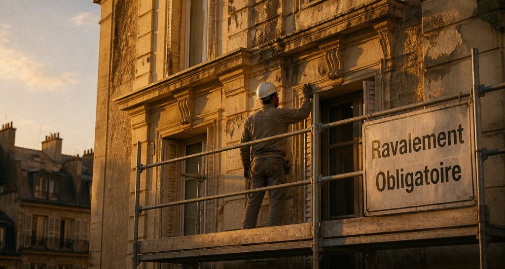 Ravalement de façade tous les combien, artisan inspectant une façade urbaine