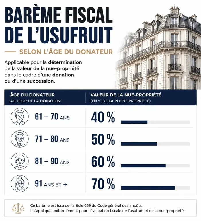 Barème fiscal de la donation en nue-propriété après 70 ans