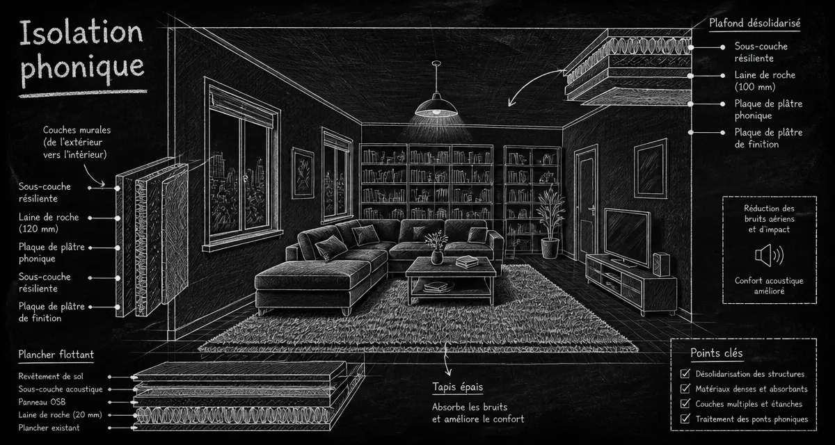 Isoler phoniquement une pièce, schéma au tableau noir