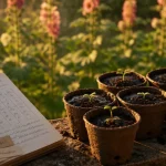 Quand semer rose tremiere : godets biodégradables de semis arrosés