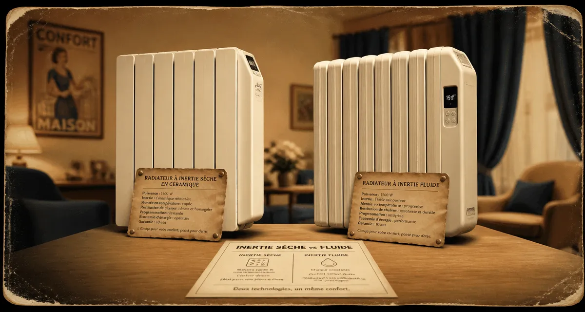 Radiateur à inertie comparatif fluide vs sec, vue studio