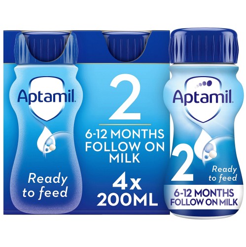 Aptamil 2 Follow On Formula Baby Milk Liquid 6-12 Months Multipack (4 x 200ml)