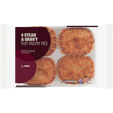 ASDA 4 Steak & Gravy Puff Pastry Pies (600g)