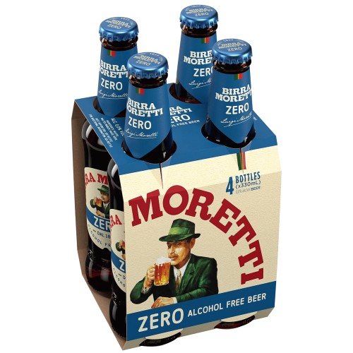 Birra Moretti Zero Alcohol Free 0% Beer Bottles (4 x 330ml)