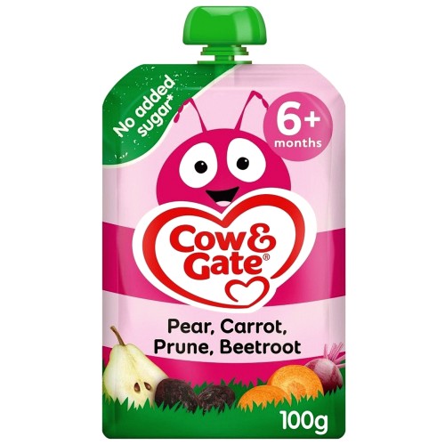 Cow & Gate Fruit Pouch Pear Carrot Prune Beetroot Baby Food 6 Months (100g)