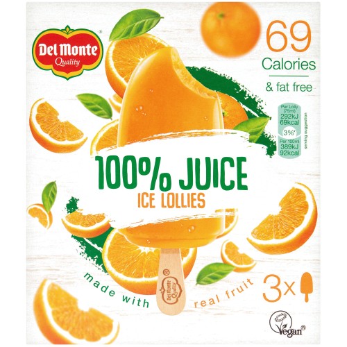 Del Monte 100% Juice Orange Ice Lollies (3 x 75ml)
