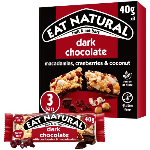 Eat Natural Dark Chocolate Cranberries & Macadamias Multipack 3 Bars (3 x 40g)