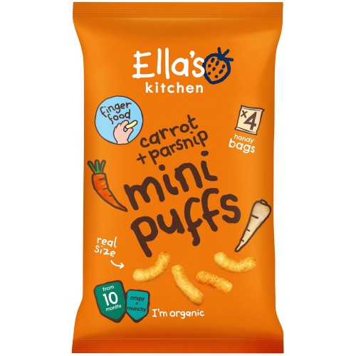 Ella's Kitchen Organic Parsnip & Carrot Mini Puffs Multipack Baby Snack 10+ Months (4 x 8g)