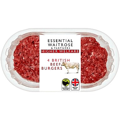 Essential 4 British Beef Quarterpounder Burgers (454g)