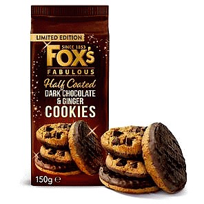 Fox's Fabulous Half Coated Dark Chocolate & Ginger Cookies Limited Edition (150g)
