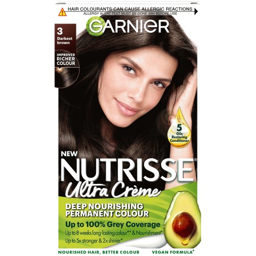 Garnier Nutrisse Permanent Hair Dye Darkest Brown 3 Ebony 3.0 Natural