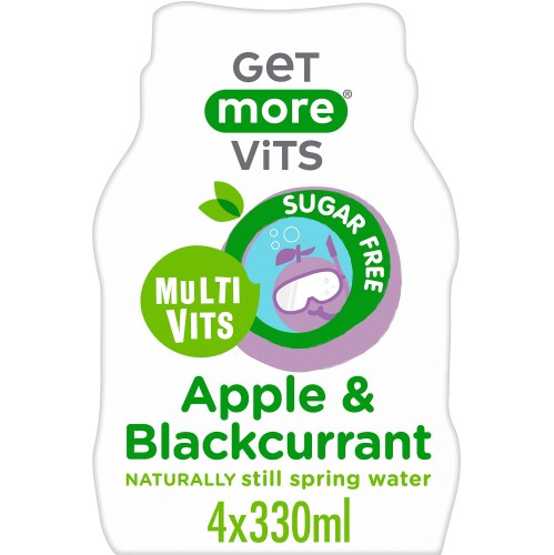 Get More Vits Apple & Blackcurrant Multivitamins Naturally Flavoured Still Spring Water Bottles (4 x 330ml)