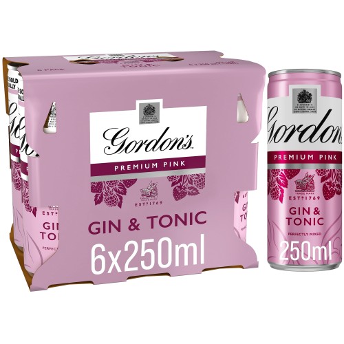 Gordon's Premium Pink Gin & Tonic Ready To Drink 5% Vol Cans (6 x 250ml)