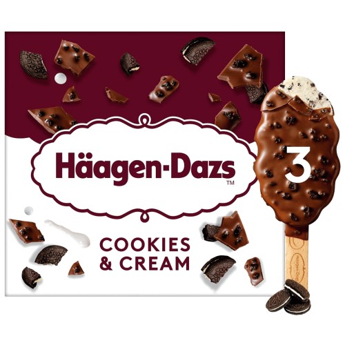 Haagen-Dazs Crunchy Cookies & Cream Ice Cream Sticks (3 x 80ml)