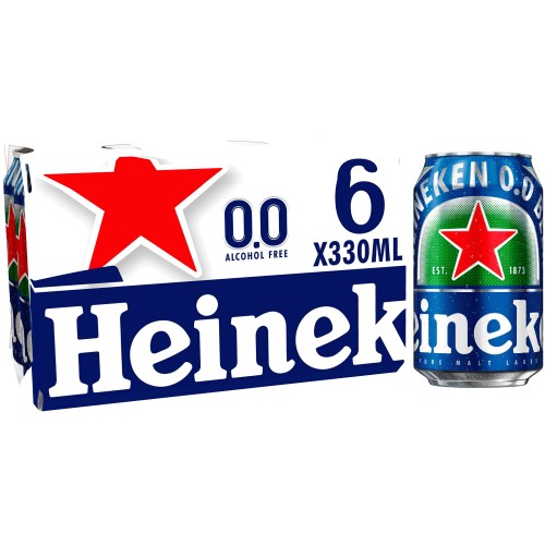 Heineken 0.0 Alcohol Free Lager Beer Cans (6 x 330ml)