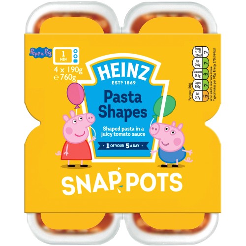 Heinz Peppa Pig Pasta Shapes Snap Pot (4 x 190g)