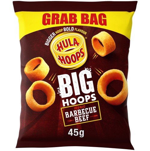 Hula Hoops Big Hoops BBQ Beef Grab Bag Crisps Iconic Barbecue Flavour (45g)