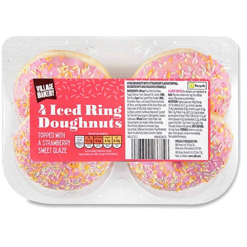 Iced Ring Doughnuts Topped with a Strawberry Sweet Glaze