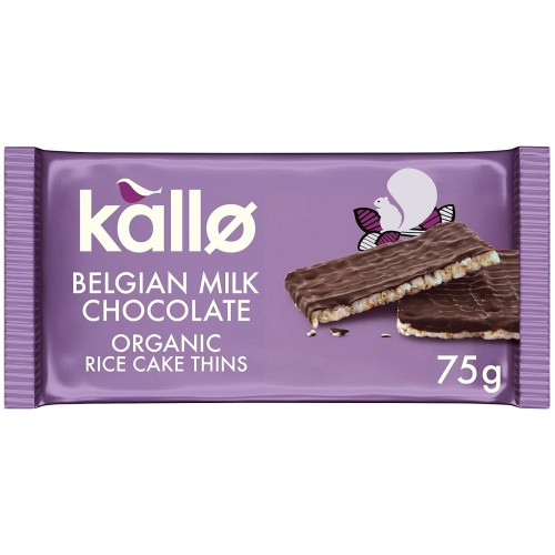 Kallo Belgian Milk Chocolate Organic Rice Cake Thins (75g)