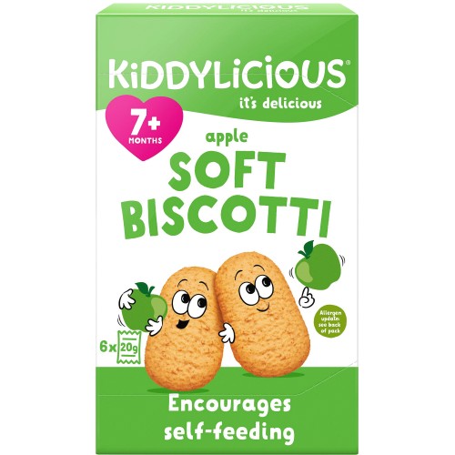 Kiddylicious Apple Soft Biscotti 7+ Months Multipack Baby Snack Toddler Snack (6 x 20g)