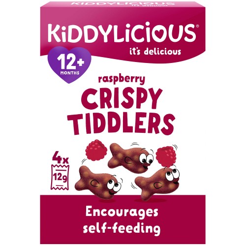 Kiddylicious Raspberry Crispy Tiddlers Infant Snack 12+ Months Multipack (4 x 12g)