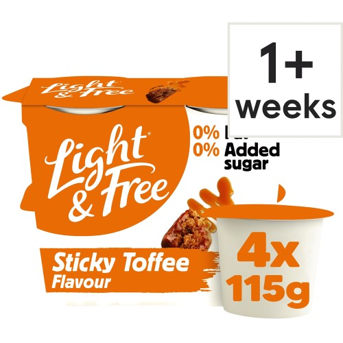 Light & Free Greek Style Sticky Toffee Flavour Yogurt 0% Added Sugar Fat Free (4 x 115g)