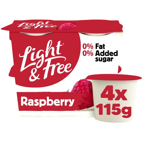 Light & Free Raspberry Greek Style 0% Added Sugar Fat Free Yogurt (4 x 115g)