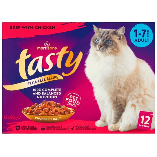 Morrisons Premium Adult Cat Pouch Beef With Chicken In Jelly