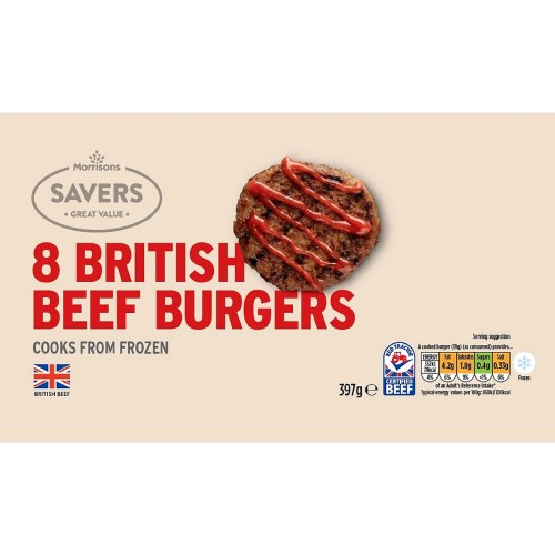 Morrisons Savers 8 British Beef Burgers (397g)