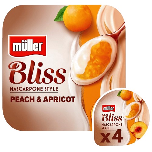 Muller Bliss Creamy Mascarpone Peach & Apricot Yogurt (4 x 110g)