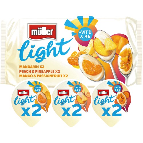 Muller Light Fat Free Citrus Yogurts Mango Peach Psn Fruit (6 x 140g)