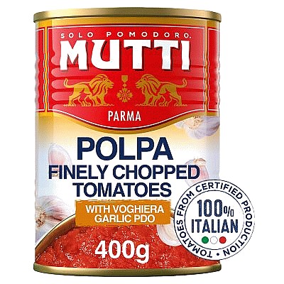 Mutti Polpa Finely Chopped Tomatoes with Voghiera Garlic (400g)