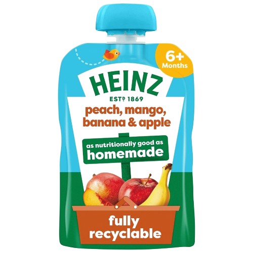 Nature Peach Mango Banana & Apple Fruit Pouch 6+ Months Baby Food Heinz (100g)
