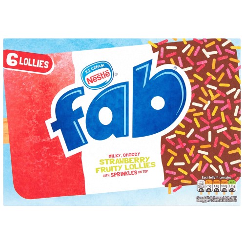 Nestle Fab Strawberry Ice Lollies (6 x 58ml)