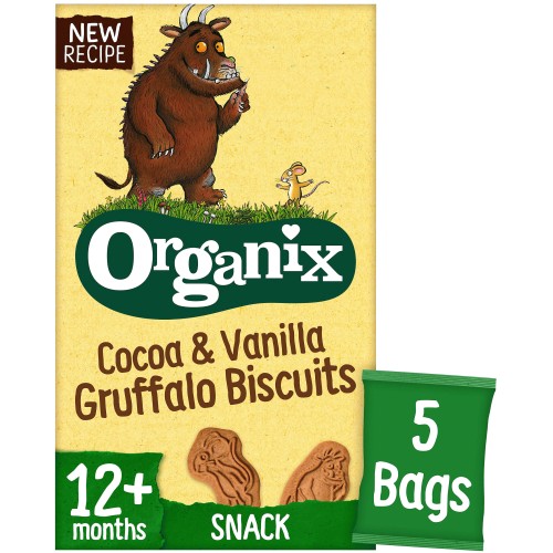 Organix Cocoa & Vanilla Gruffalo Biscuits 12+ Months Organic Toddler Snacks Multipack (5 x 20g)