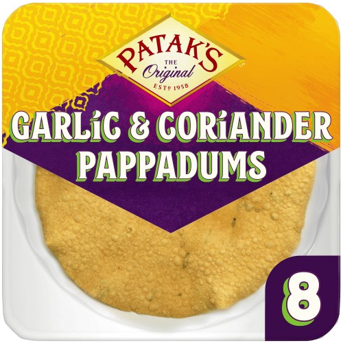 Patak's Garlic & Coriander Ready To Eat Papadums (8)