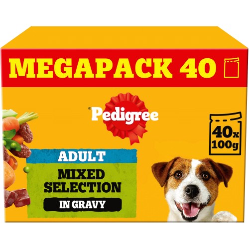 Pedigree Adult Wet Dog Food Pouches Mixed Selection in Gravy Mega Pack (40 x 100g)