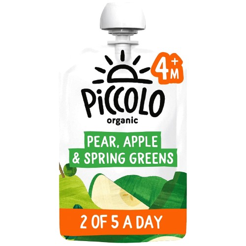 Piccolo Organic Pear Apple & Spring Greens Pouch 4m+ with Hint of Mint (100g)