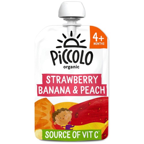 Piccolo Organic Strawberry Banana Peach Pouch 4+ Months (100g)