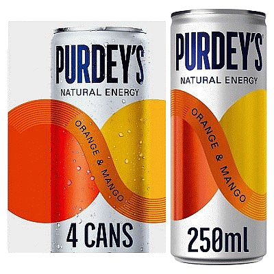 Purdey's Natural Energy Orange & Mango Can (4Pack) (4 x 250ml)