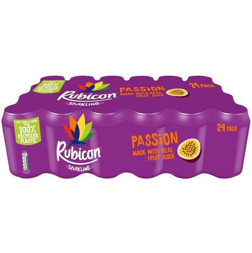 Rubicon Sparkling Passion Fruit Juice Soft Drink Cans (24 x 330ml)