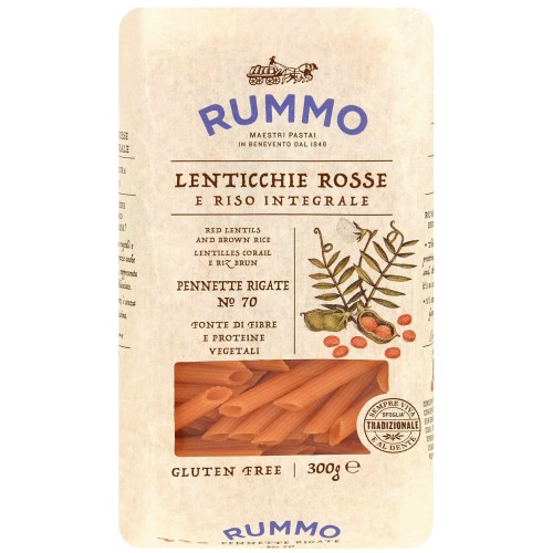 Rummo Gluten Free Lentil Pennette Rigate Lenticchie Rosse Pasta No.70 (300g)