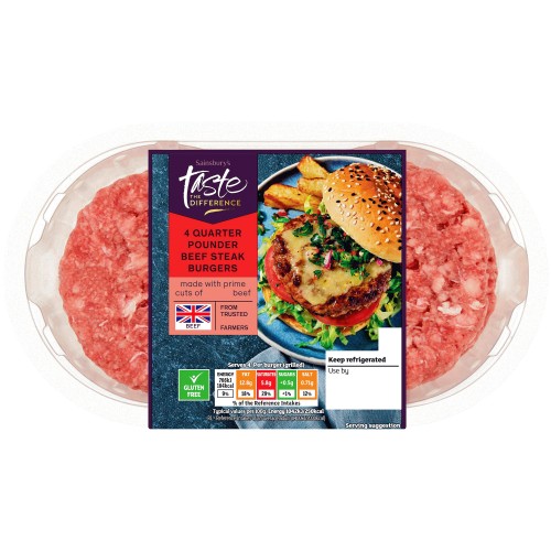 Sainsbury's 4 Quarter Pounder Beef Steak Burgers Taste the Difference (454g)