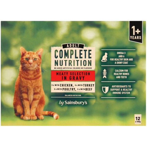 Sainsbury's Adult Complete Nutrition Meat Selection in Gravy Cat Food 1+ Years (12 x 100g)